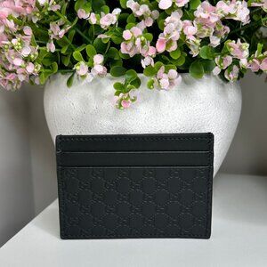 Gucci Microguccissima Signature Black GG Leather Card Holder Authentic